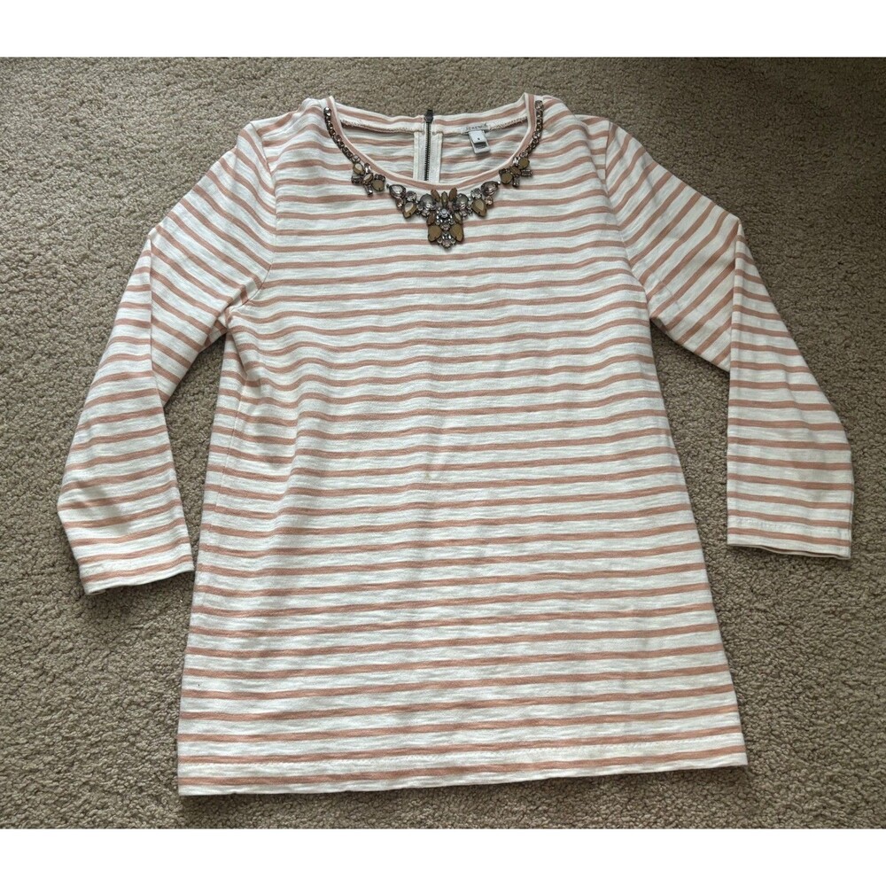 J. Crew Striped Jeweled Shirt 3/4 Sleeve Rhinestone Women’s Size Small Y2k